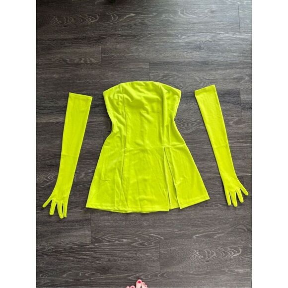 NWOT Miscreants London Cupid Mini Dress W/Slit & Gloves In Green UK 14 US 10 - Picture 4 of 12